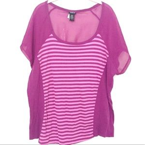 Torrid Striped Mixed Fabric Tee 2X Pink